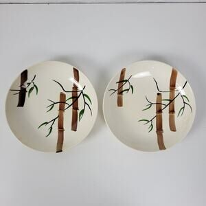 Vintage American Heritage‎ Hand Painted Bamboo Salad China Plates Set of 2